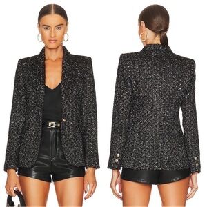 L’AGENCE Chamberlain Tweed Blazer Navy Blue Black Metallic Tailored Jacket NWT